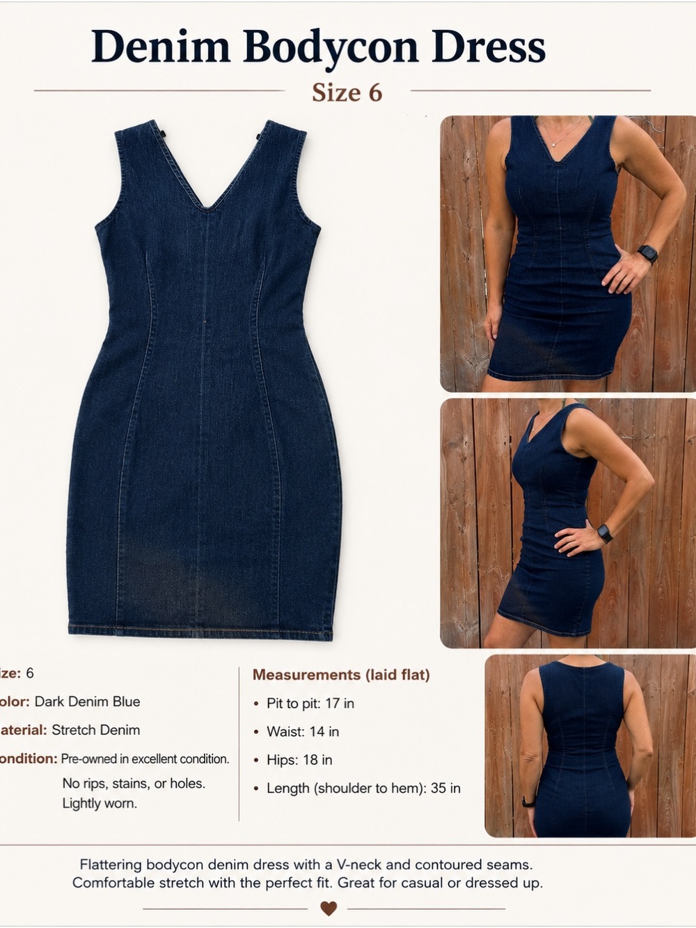 Sleeveless Denim Bodycon Mini Dress - Dark Denim Blue